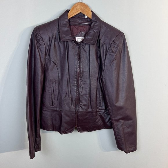 Florence Tanners Leather Jacket 11/12 Women Maroon Biker Zip Up Optional Lining - Picture 1 of 13